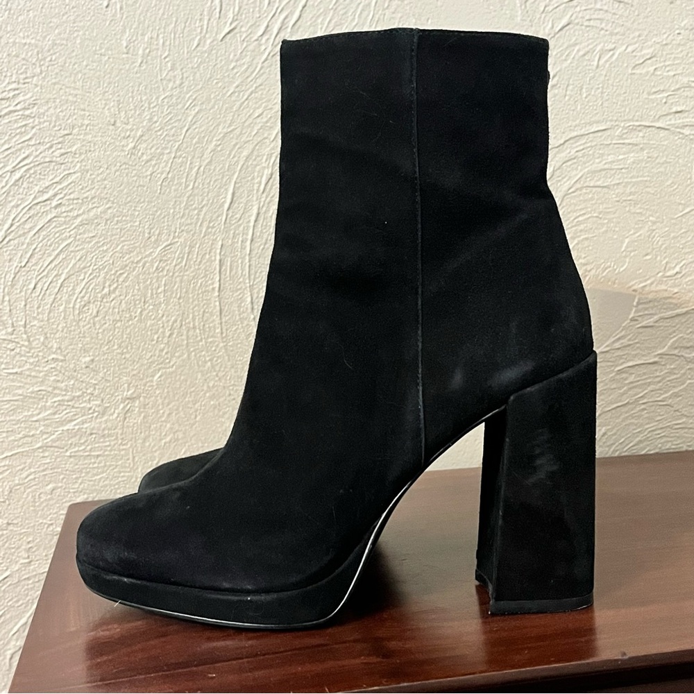 Steve Madden black leather suede platform high heels boots women’s size 9